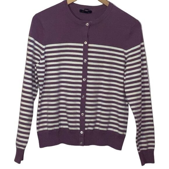 Purple & White Striped Button-Up Cardigan Sweater - Picture 1 of 2
